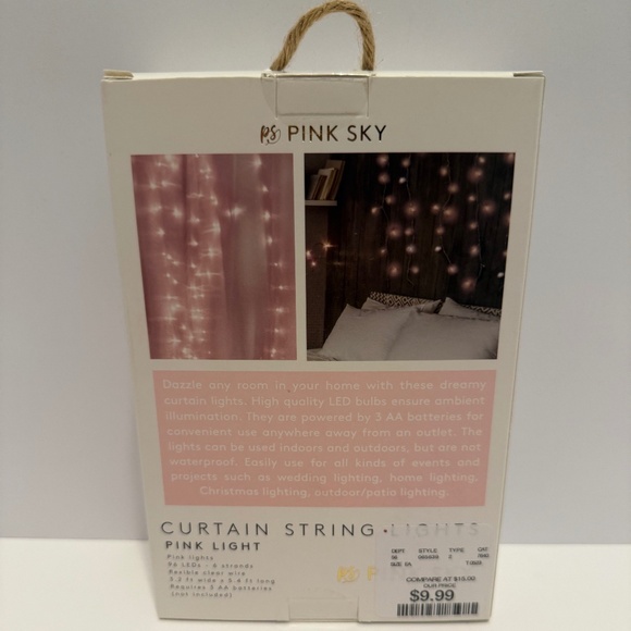 PS Pink Sky Curtain String Lights, 5.4 ft Length x 3.2 ft Width, NEVER OPENED - Picture 2 of 5